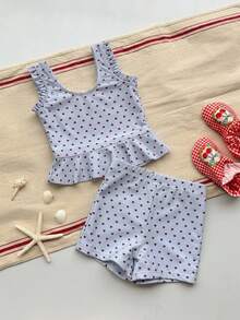 DAZY 女童秋季服飾 幼兒泳衣套裝 可愛時尚藍色泳衣 夏季 - 藍色 - 查看 4