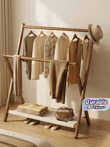 1pc Compact Foldable Bamboo Vertical Clothes Rack, Suitable For Home Use, Can Be Used As Towel Rack, Multi-Function Coat Rack, Storage Rack, Independent Wardrobe Storage Rack, Multifunctional Storage Solution For Bedroom And Living Room, Burr-Free Design Protects Clothes, Can Also Be Used As Simple Shoe Rack And Storage Rack. - Multicolor - View 1