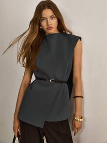 ATUI Studio Top casual versátil de unicolor para uso diario y salidas de mujer - Gris Oscuro - Ver 5