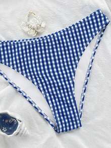Swim Vcay Women's Summer Blue Tone Fan Print New Sexy Halter Neck Low Waist Triangle Bikini Set - Navy Blue - View 4