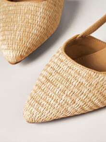 SHUZIA Women Comfortable Pointy Toe Flat Sling Back Raffia Flats For Christmas Valentine's Day - Beige - View 7
