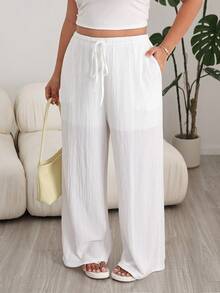 Solflare White Black Multicolor Plus Size Women's Straight Leg Pants 2pcs Set - Multicolor - View 6