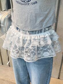 FRIFUL Women Lace Tiered Ruffle Skirt, Layered Cake Skirt, Suitable For Spring And Summer - White - View 7