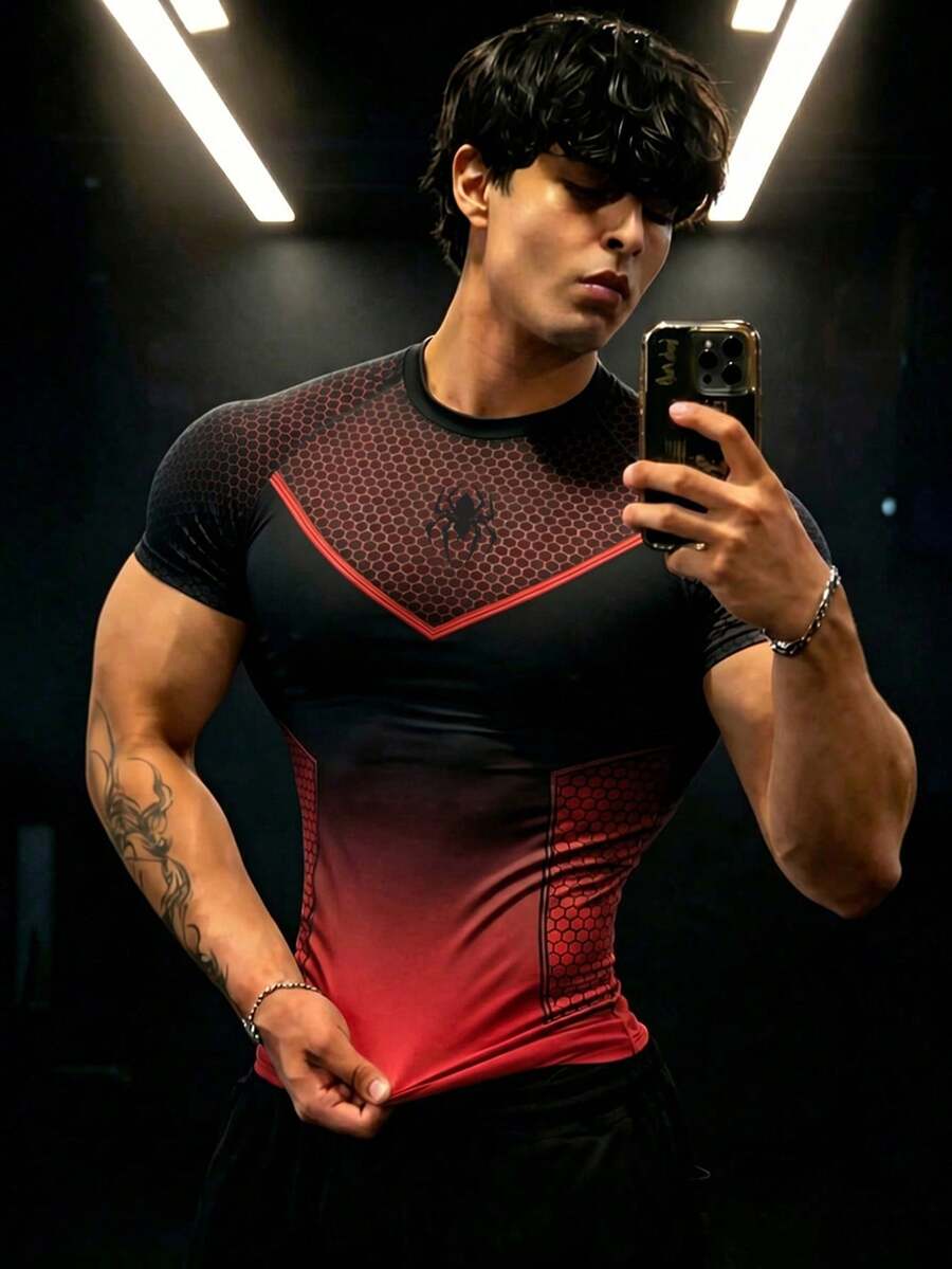 GymBeat Men's Gradient Print Short Sleeve Sports T-Shirt, Gym - Multicolor - View 1