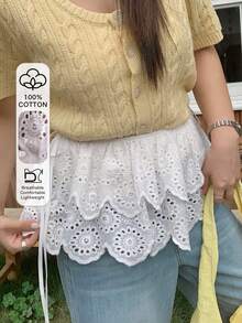 Dazy Plus 大尺碼雙層蕾絲綁帶層次休閒白色百褶迷你裙度假穿搭女款夏季 - 米色 - 查看 1