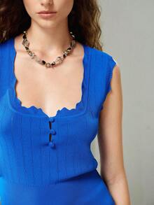 MOTF PREMIUM SOLID COLOR POINTELLE KNIT TOP - Blue - View 1
