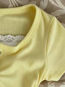 SHEIN Áo thun ngắn tay 2 trong 1 viền ren dành cho nữ - Nhiều màu - Xem 3
