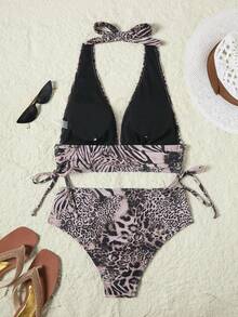 Swim Lushoire Summer Beach Solid Color Texture Bikini Set Music Festival - Multicolor - View 5