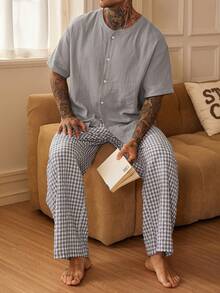 DAZY Multi-Color Short Sleeve Matching Pants Men's Pajama Set Summer - Multicolor - View 8