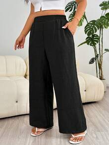 Solflare Women's Plus Size Solid Color Casual Smart Casual Commute Comfortable Wide Leg Pants Vacation Black Summer - Black - View 3