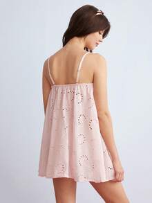 Elorette Pink And White Frill Trim Embroidered Lace-Up Flounce Bohemian Cute Romantic Pastoral Women's Nightgown Wedding Summer - Pink - View 2