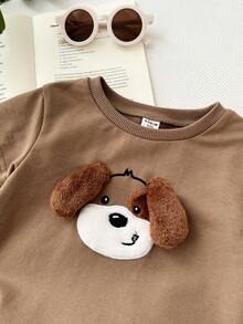 LMoss Kids Baby Boy Knit Solid Color Cute Puppy Pattern T-Shirt And Striped Shorts 2-Piece Set - Brown - View 7