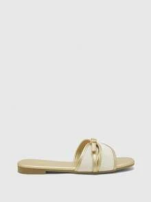 CUCCOO BIZCHIC Women's Fashion Gold Simple Buckle Color Matching Flat Sandals Summer - Gold - View 2