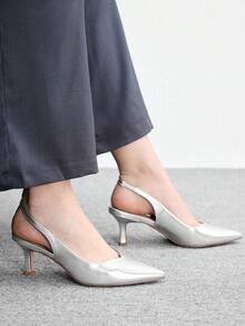 CUCCOO BIZCHIC 時尚尖頭銀色後束帶露背扣帶高跟女鞋，適合日常通勤、約會、派對穿著 - 銀金屬 - 查看 5