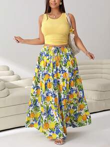 Solflare Conjunto de 2 piezas de falda maxi sin mangas amarilla talla grande - Multicolor - Ver 3