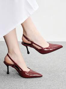 CUCCOO BIZCHIC 優雅簡約大方 時尚百搭 休閒職場通勤女款後空高跟鞋 - 紅木色 - 查看 1