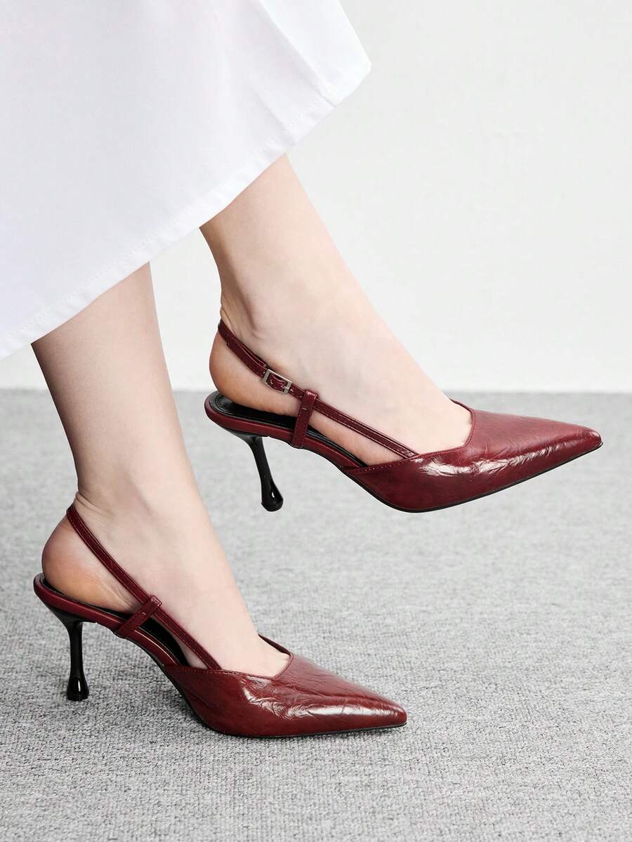 CUCCOO BIZCHIC 優雅簡約大方 時尚百搭 休閒職場通勤女款後空高跟鞋 - 紅木色 - 查看 1