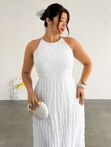 Firerie Plus Size Women's Solid Color Sleeveless Textured Fashion Versatile Elegant Dress Vacation White Summer - White - View 6