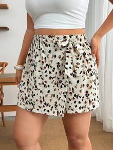 Enliva Plus Size Women's Dalmatian Print Tie-Front Skort, Boho Casual Skort, For Apple And Rounded Body Shape - Multicolor - View 7