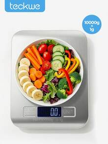 Teckwe Báscula de cocina digital, capacidad máxima de 10kg, precisión de 1g, báscula de alimentos de acero inoxidable con función de tara, báscula de pesaje digital de múltiples unidades para hornear, cocinar y preparar comidas - Blanco - Ver 1