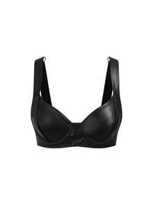 AltBold 1件女款PU皮革龐克風鋼圈寬肩帶胸罩 - 黑色 - 查看 1