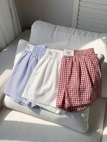 SHEIN EZwear 多色休閒大尺碼女款字母印花牛仔寬鬆短褲 - 彩色 - 查看 6