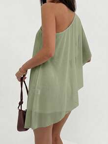 Vestido mini asimétrico de cuello asimétrico para vacaciones de mujer - Cafetería - Ver 10