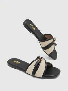 CUCCOO BIZCHIC Women's Fashion Black Buckle Color Matching Flat Sandals Spring Shoes Summer - Black - View 10