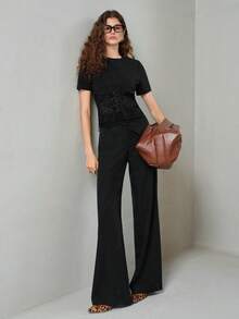 MOTF PREMIUM METAL DETAIL SIDE ZIPPER FLARE PANTS - Black - View 6