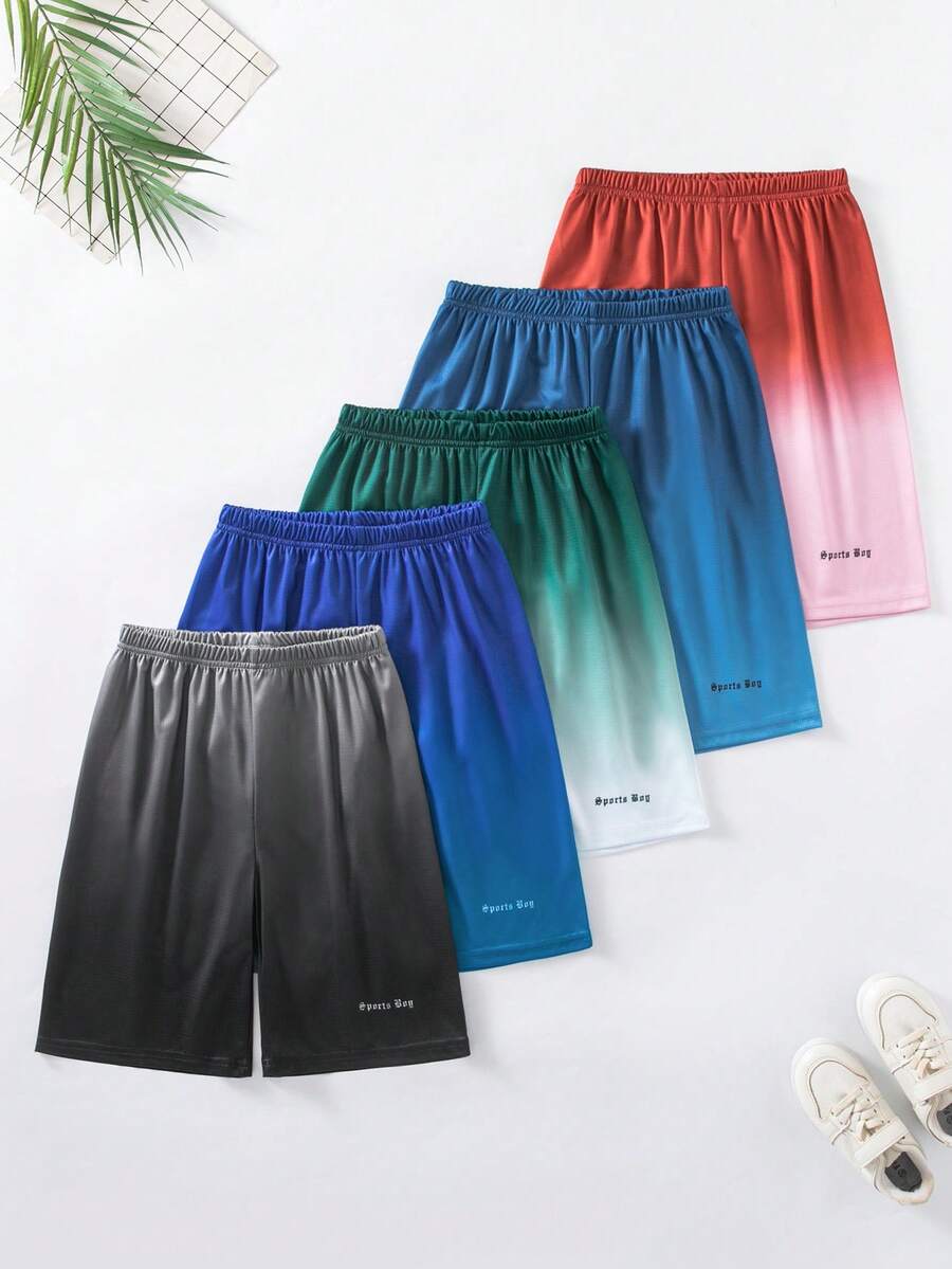SHEIN 5件/組 男童休閒運動網眼布料漸層百慕達短褲,適合夏季日常穿著與戶外活動 - 彩色 - 查看 1