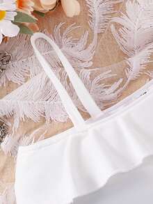 SHEIN Elladie kids 2 件套少女活泼可爱不对称上衣 + 牛仔短裤休闲儿童套装 - 白色 - 查看 3