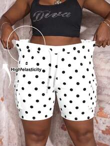 Slaydiva Women's Plus Size Drawstring Waist Polka Dot Casual Kawaii Cute Outing Vacation Brunch Date Night Shorts Black And White Beach Summer - Black and White - View 1