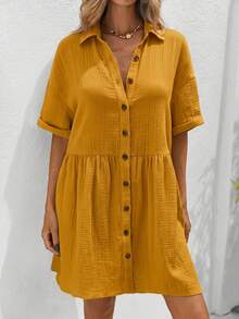 SHEIN VCAY Vestido mini de talla grande con mangas de murciélago y patchwork - Amarillo claro - Ver 7