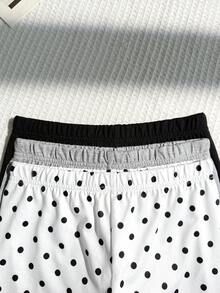 SHEIN Tween Girl Tween Girlss"S 簡單舒適運動休閒單車短褲，波點、純黑色、純白色單車短褲 3件/包 - 彩色 - 查看 6