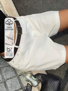 Dazy Plus 夏季新款舒适休闲裤，宽松休闲风大码女式牛仔七分短裤 - 白色 - 查看 1