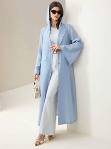 Veilorie Women's Shawl Collar Pocket Long Sleeve Solid Color Arabic Abaya - Blue - View 6