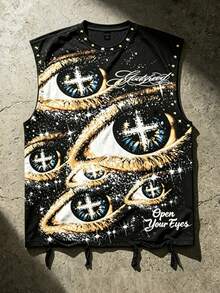 ROMWE MEN Áo tank top unisex in họa tiết phong cách punk thường ngày, kiểu dáng retro đường phố Mỹ, mùa hè 2026. - Nhiều màu - Xem 6