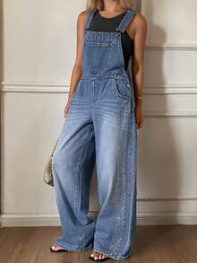 Livesso Women's Summer Casual Streetwear Distressed Denim Bib Overalls Blue Travel - Blue - View 8