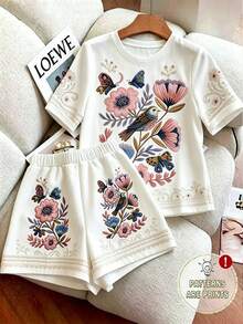 SHEIN LUNE 夏季新款寬鬆百搭短袖上衣與短褲2件組 - 白色 - 查看 3