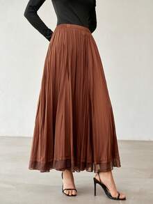 MOTF PREMIUM WOMEN'S 2026 ELEGANT MINIMALIST SOLID COLOR ELASTIC WAIST PLEATED SKIRT - Coffee Brown - View 4