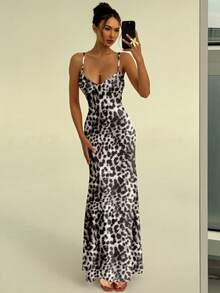 Aloruh Spring/Summer Vacation Spaghetti Strap Lace-Up Fitted Tropical Print Women's Dress Vacation White And Black - Black and White - View 6