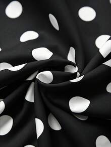 RosyDaze Black And White Polka Dot Off-Shoulder Dress Elegant Asymmetric Two-In-One Shirt Dress Ribbed Knit Short Sleeve Summer Vacation Party Tea Outfit - Black - View 9