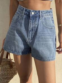 Shorts vaqueros casuales de verano para mujer con estampado de estrellas y lunares - Lavado ligero - Ver 2