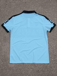 Manfinity Campus Court Men's Casual Colorblock Letter Print Polo Shirt, Summer - Blue - View 2