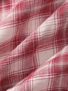 DAZY Contrast Color Plaid Loose Long Sleeve Lapel Casual Street Style Blouse For Women, Summer Graphic Tee - Red - View 8