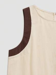 Hotletica Women's Summer Loose Color Block Sleeveless Long Casual Dress - Beige - View 3