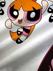 THE POWERPUFF GIRLS X SHEIN Plus Size Women's Casual Fashionable Street Colorblock Blossom, Bubbles, Buttercup Pattern Raglan Short Sleeve T-Shirt - White - View 6