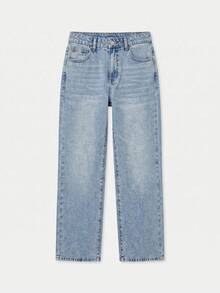 lacRébo Light Blue Mid-Rise Relaxed Straight-Leg Jeans Summer Autumn Casual Cotton Pants Everyday Travel Back-To-School Day Time - Light Wash - View 5