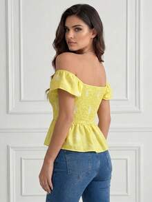 Modelyn Fashionable New Casual Elegant Pastel Yellow Summer Blouse For Women Vacation - Light Yellow - View 2