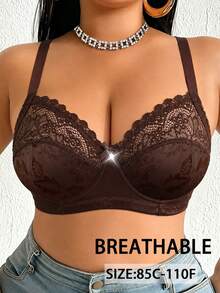 DesireSculpt Plus Size Lace Patchwork Underwire Bustier Single Piece - Brown - View 4